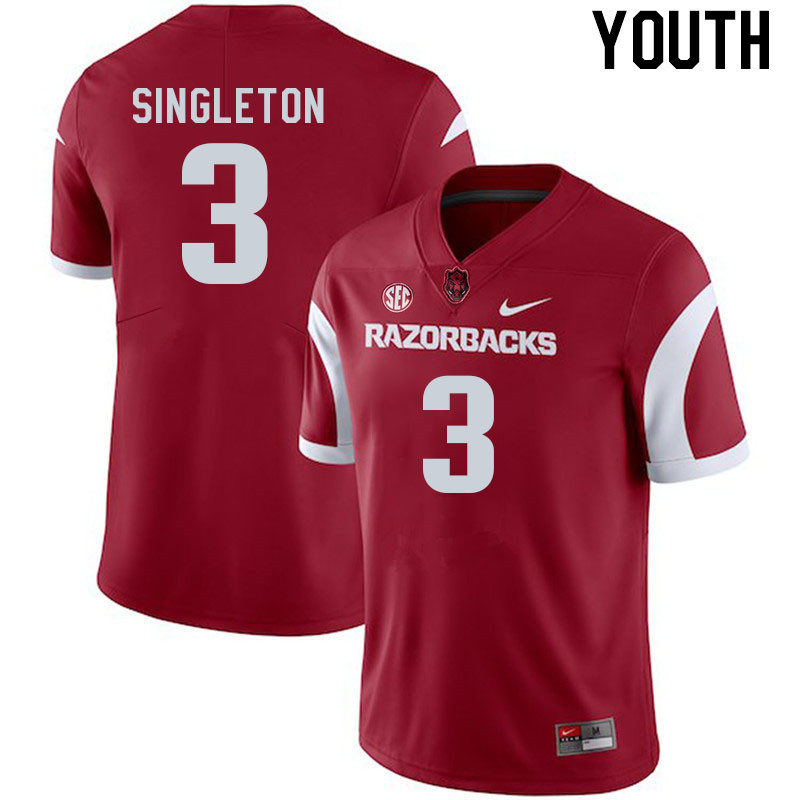 Youth #3 Malachi Singleton Arkansas Razorback College Football Jerseys Stitched Sale-Cardinal